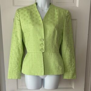 Dior Lime Green Textured Three-Button Peplum Jacket